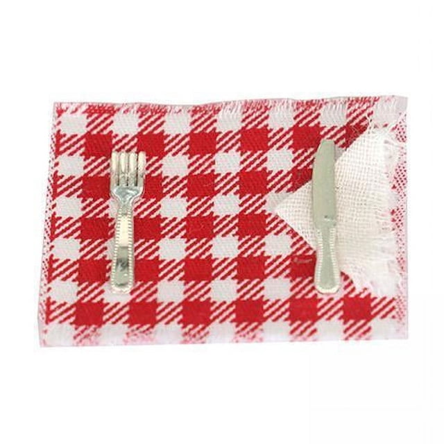 3x Mantel Individual para Casa de Muñecas, Decoración de Mesa, Vajilla, Cocina, Juguete de Cena, Mini Cubiertos, Tela, Muebles de Muñecas, Accesorio D 3 piezas