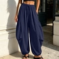 thumbnail image 2 of Levmjia Women High Waisted Harem Pants Casual Elastic Waist with Drawstring Side Pockets Adjustable Cuff Wide Leg Loose Trousers for Daily Wear, 2 of 9