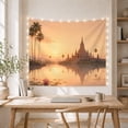 thumbnail image 5 of Tropical Temple Sunset With Palm Trees Over Reflective Water, Serene Illustration for Nature Lovers, Spiritual Home Decor, Housewarming Gift, Tapestry Wall Hanging for Living Room and Bedroom, 5 of 7