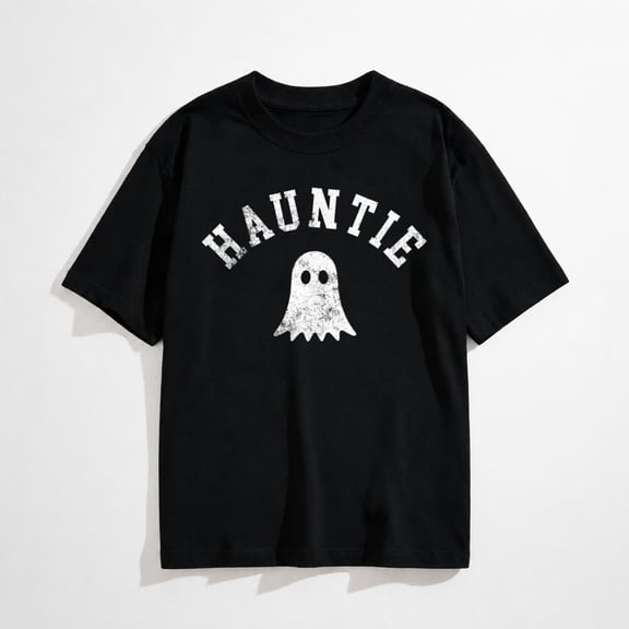T-ShirtsWomens Hauntie T Shirt Funny Halloween Aunt Family Lovers Ghost Joke Tee for Ladies