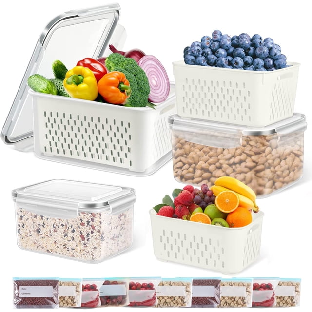 Contenants de Conservation des Produits, Contenants de Stockage de Fruits pour Réfrigérateur avec Design Gain de Place, Contenant Hermétique pour Aliments avec Contenants Multi-Tailles (Lot de 10)