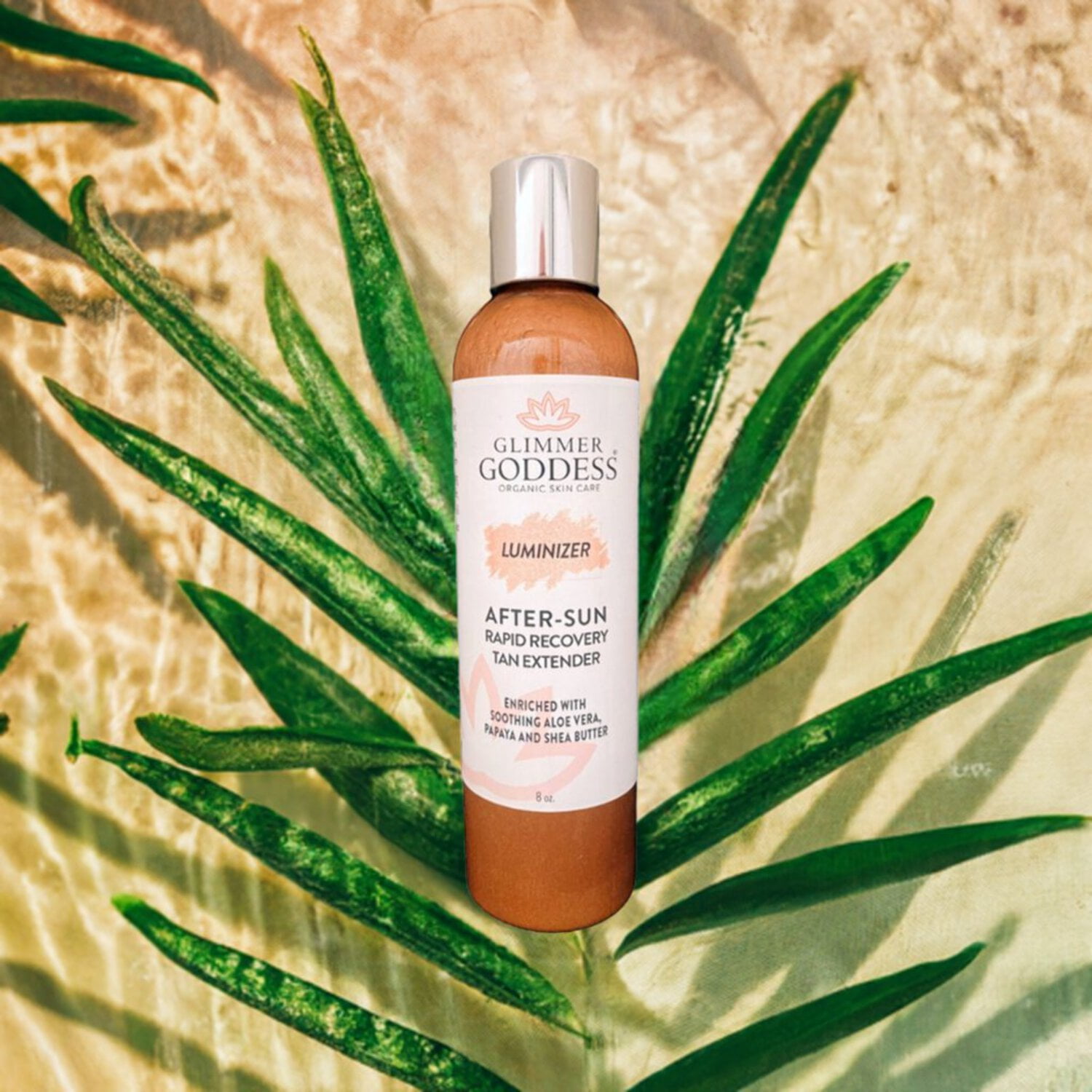 Glimmer Goddess Organic After Sun Shimmer Lotion - Enriched with Aloe Vera, Pineapple, Shea Butter and Papaya