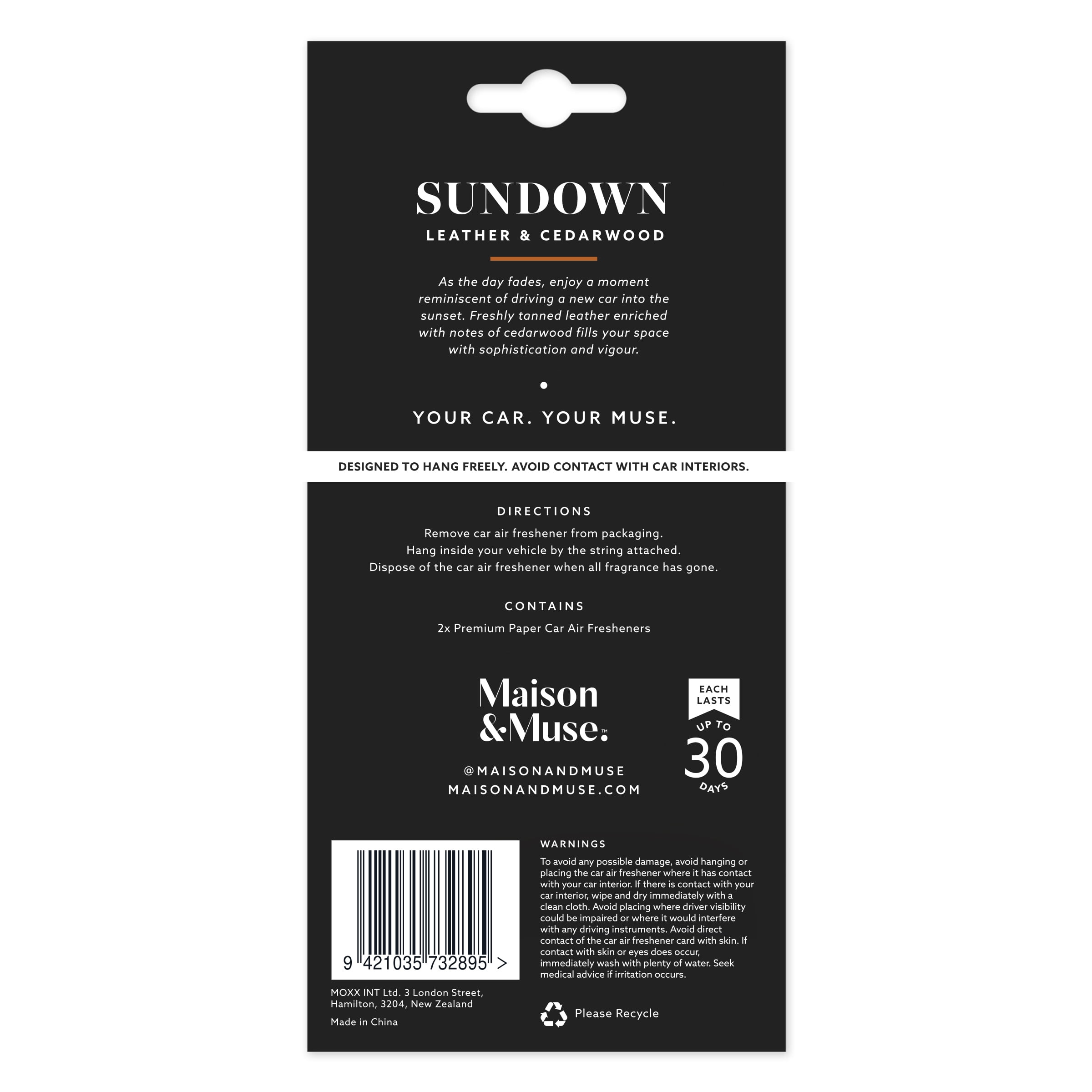 (2 pack) Maison&Muse Car Freshener 2 pack Leather & Cedarwood (Sundown)