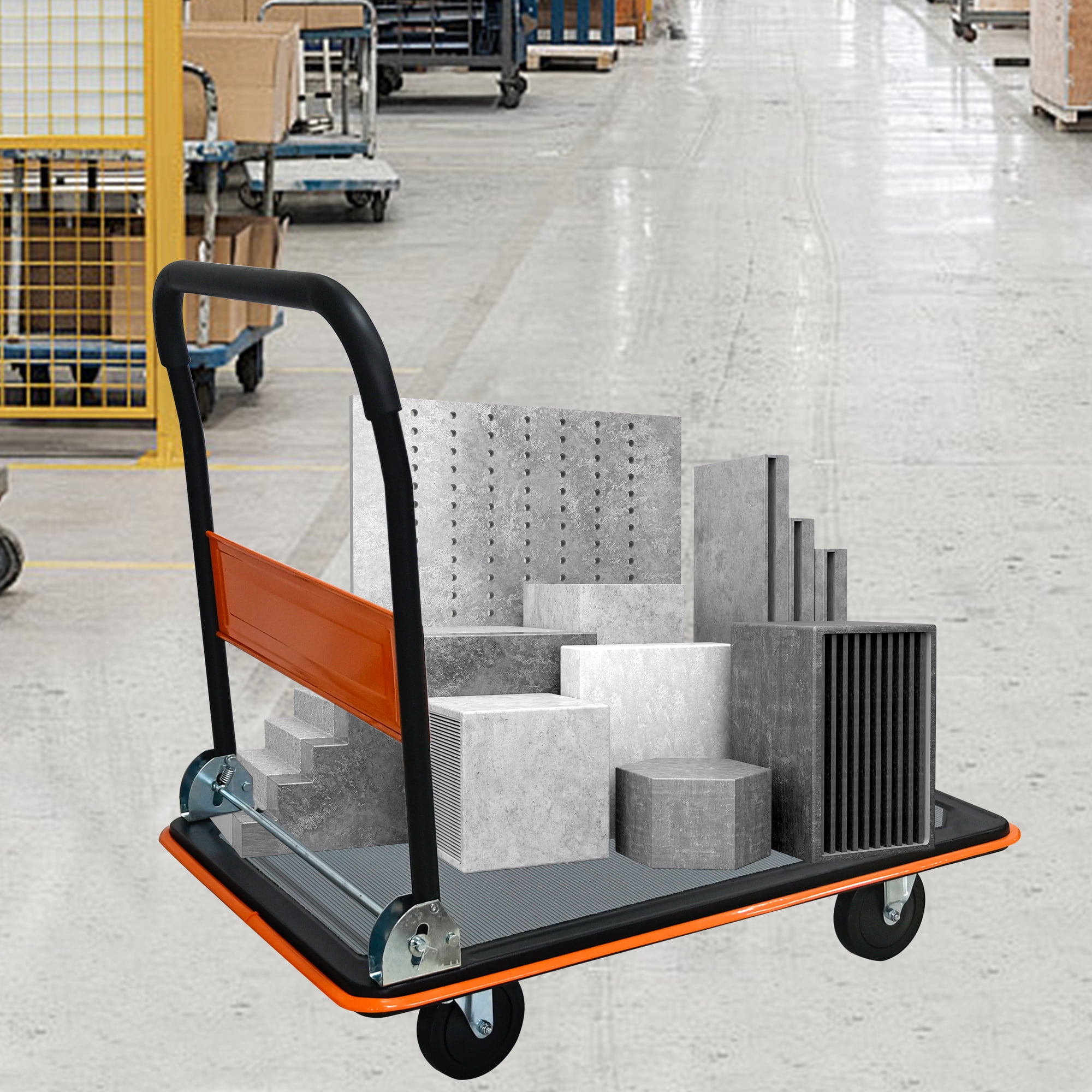 Garge Utility Cart, 660lbs Heavy Duty Capacity Platform Hand Truck 360 Degree Swivel Wheels Foldable Push Hand Cart for Loading and Storage, Warehouse