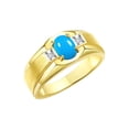 thumbnail image 3 of RYLOS Men's Rings 14K Yellow Gold Classic 7X5MM Oval Gemstone & Diamond Ring Turquoise Turquoise Birthstone Rings For Men, Gold Rings Size 9, 3 of 7