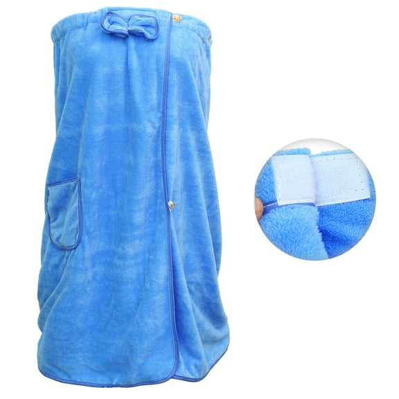 Vocoste Bath Wrap Towel for Women Shower Adjustable Closure Bath Wrap with Pocket Blue