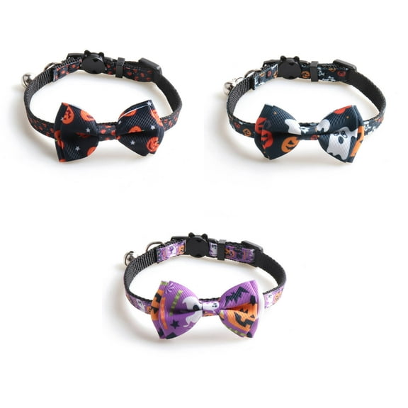 GASTROPOD 3Pcs Cat Collar,Festive Halloween Dog Collar,Adjustable Kitten Collar with Bow,Breakaway Pet Collar with Bell for Small Pets