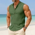 thumbnail image 2 of srobpty Mens Summer Solid Sleeveless Round Neck Linen Tank Tops Button Placket for Vacation and Daily Leisure Wear, 2 of 5