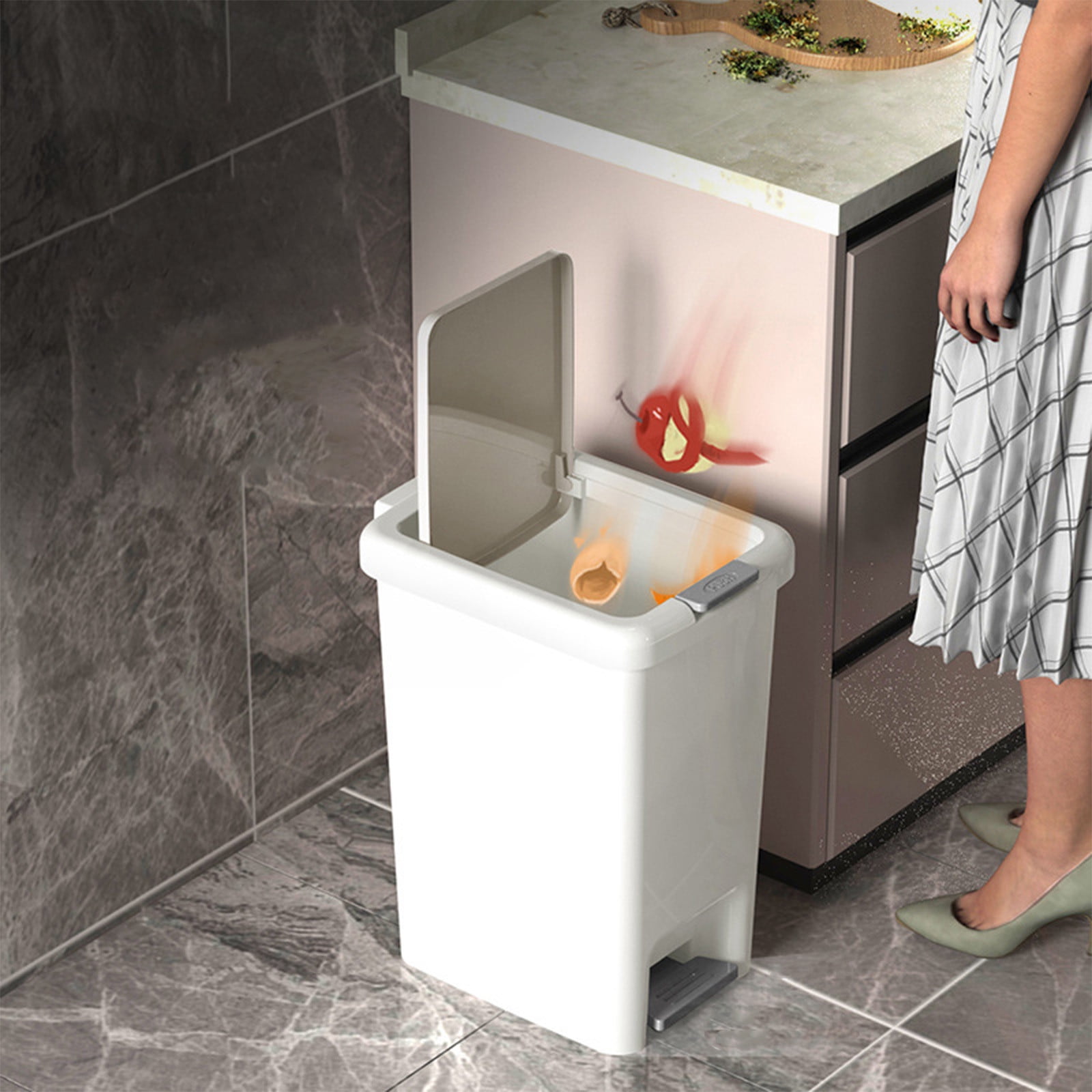 Vxdvou Foot-Operated Trash Can with Lid, Slim Plastic Garbage Bin for Bathroom, Kitchen & Office, Easy Open Pedal Trash Can, 2.1 Gallon Kitchen Trash Can, Gray Home & Kitchen