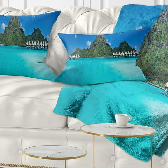 Designart Bora Bora Panorama Beach - Seascape Throw Pillow - 12x20