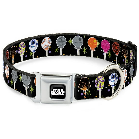 Star Wars Pet Collar, Dog Collar Metal Seatbelt Buckle, Star Wars Festive Lollipop Icons Multi Color, 9.5 to 13 Inches 1.0 Inch Wide