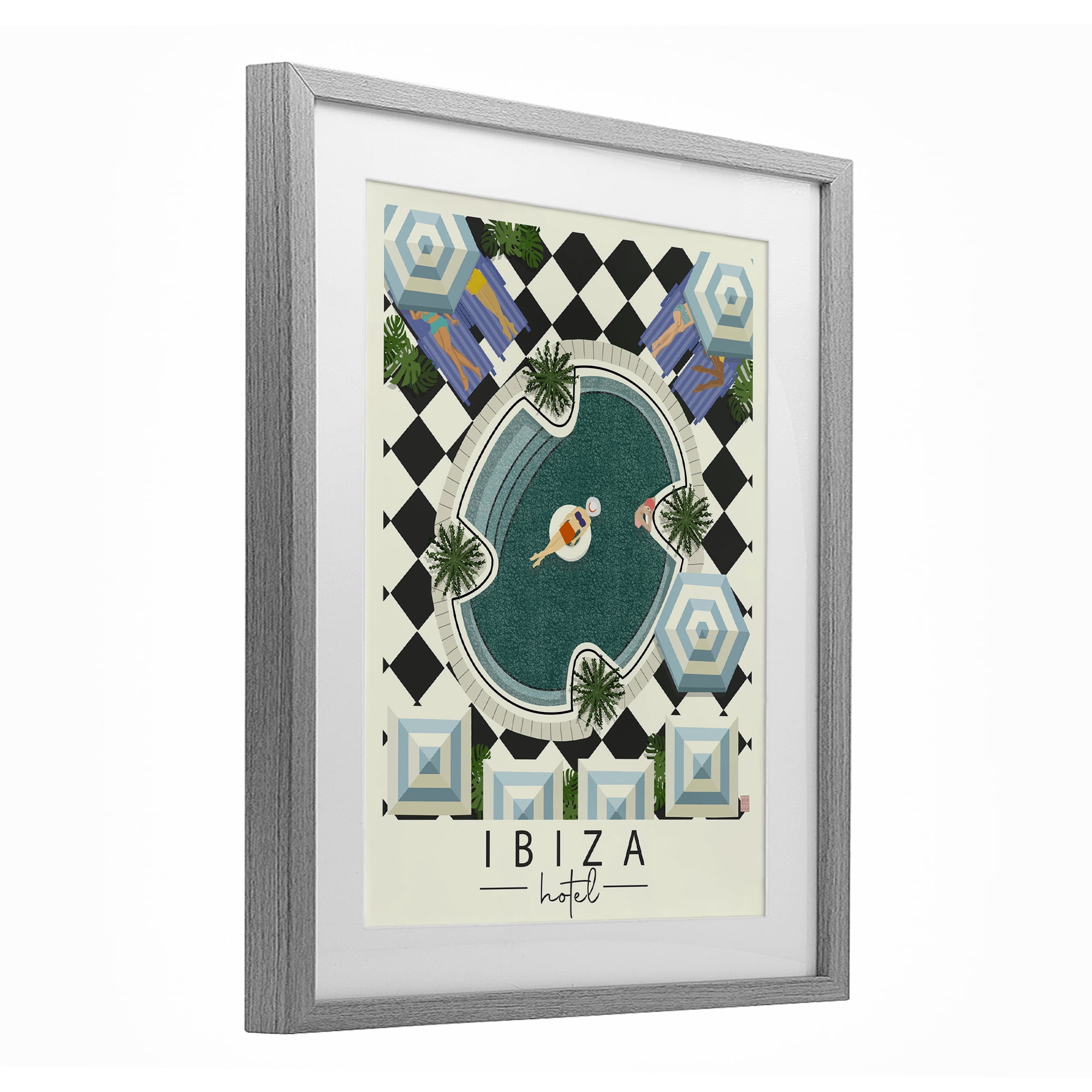 Stupell Industries Ibiza Hotel Aerial Pool Gray Framed Print Under Glass, design by Jen Bucheli