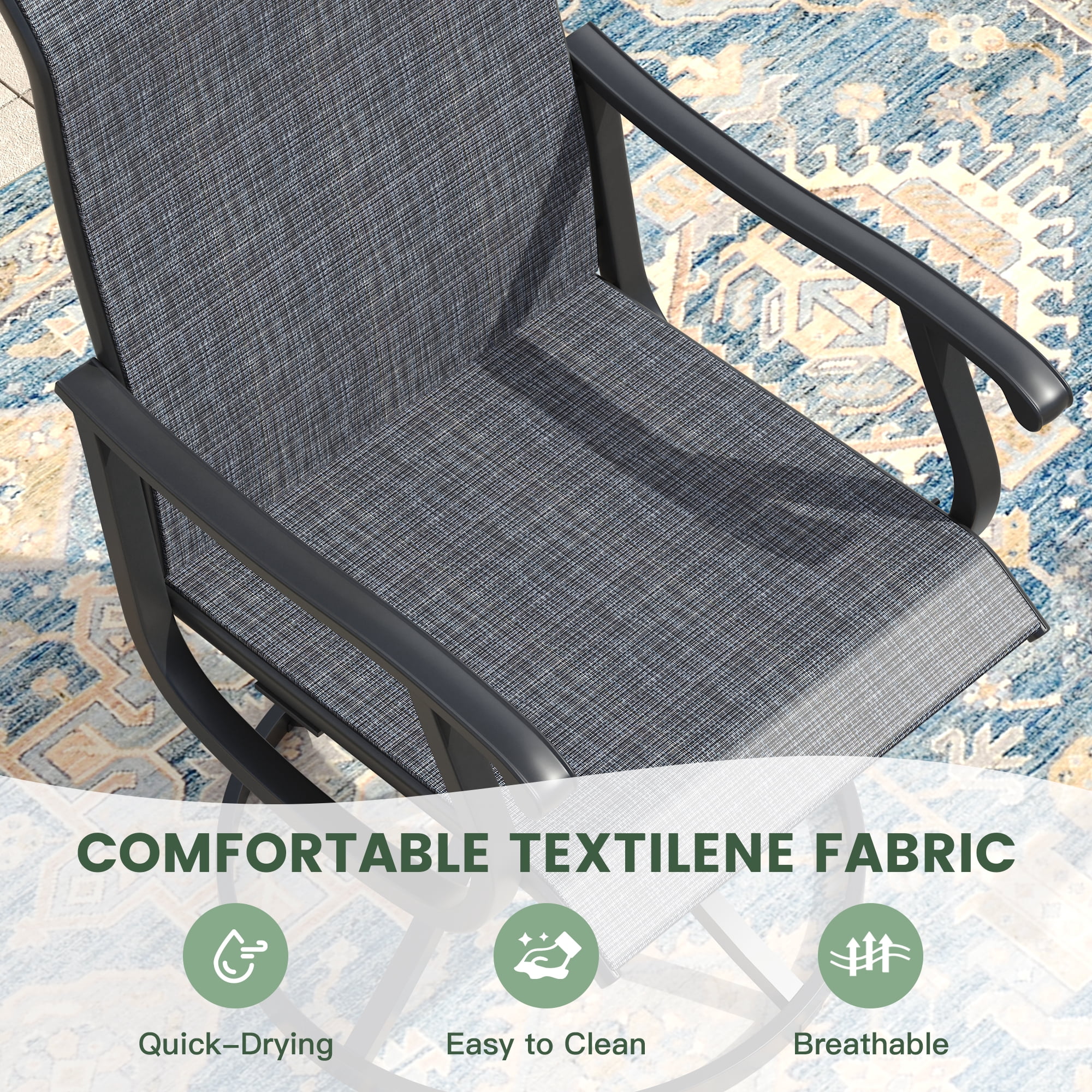 Vicllax Outdoor Dining Chair Patio Swivel Chairs Set of 4 Rocking Metal Textilene Fabric, Graphite