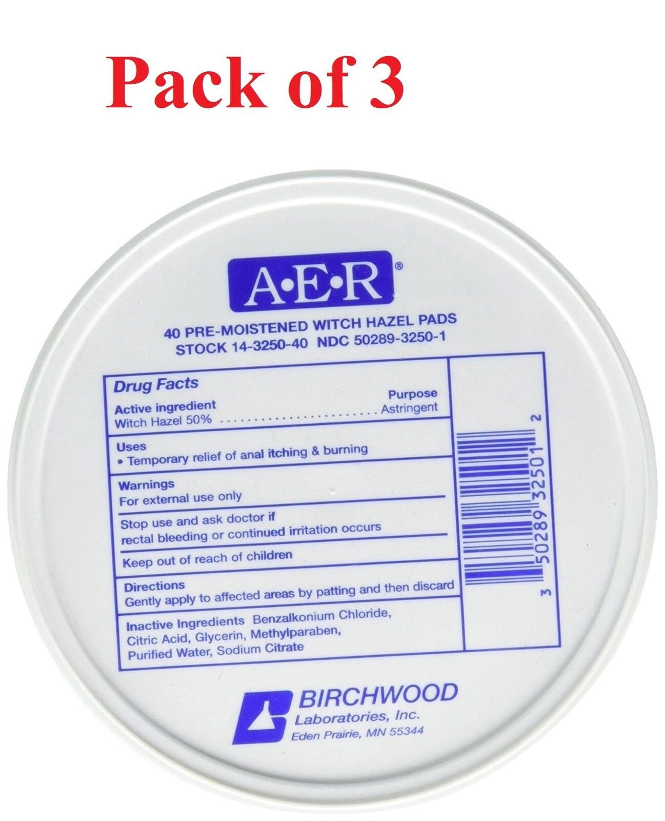 AER Pre-Moistened Witch Hazel Pads Relieves Itching & Burning, 40ct, 3-Pack