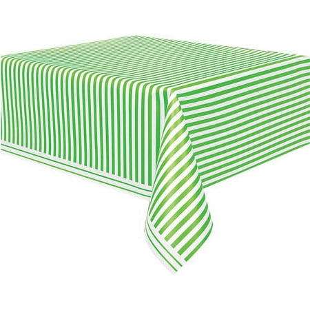 Plastic Green Striped Table Cover, 108" x 54"