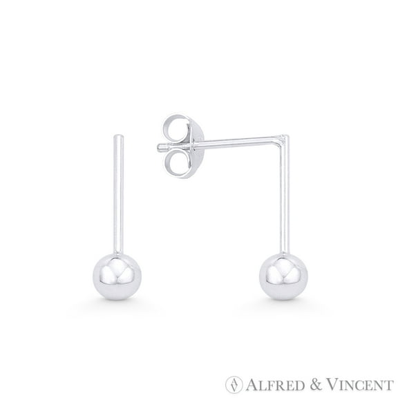 4mm Polished Ball Bead Drop Earrings w/ Push-Back Posts in .925 Sterling Silver