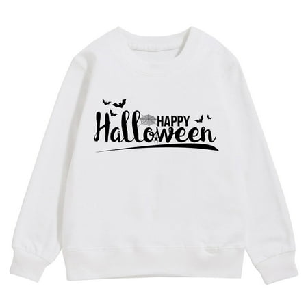 

KTMKH Unisex Kids Soft Pullover Crewneck Sweatshirt Halloween Girls Sweatshirt Autumn And Winter Children s Warm Tops Cozy Festive Letters Bat Printing for 8-10 Years