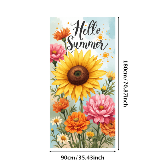 Floral Design Hello Summer Sunflower Banner Decorative Flowers Seasonal Party Events Background for Summer Celebration Outdoor Gathering Home Decoration
