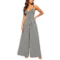thumbnail image 2 of Snorda Jumpsuits for Women Striped Spaghetti Strap Jumpsuit with V-Neck Casual Loose Breathable Comfy High Waist Wide Leg Long Pants for Women Daily Wear Outing Looks, 2 of 7