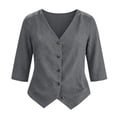 thumbnail image 5 of V Neck 3/4 Sleeve Top Cotton Linen Button Breathable Material Loose Fit Office Commute Fashion Tunic Blouse, 5 of 5