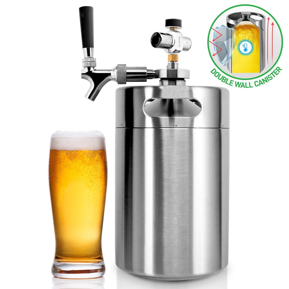 PERA Beer Mini Kegs 128 OZ for Craft Beer Dispenser CO2 Regulator with Beer Faucet taps