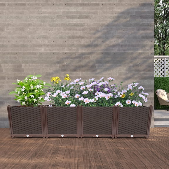 ToppiJoy Raised Garden Bed Box Free Standing Raised Garden Bed Plastic Large Planter Box Thickened Panel, Grow Flowers Vegetables for Balcony Garden Backyard Patio, Deep Brown(61.42*15.35*14.96in)