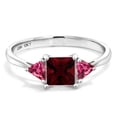 thumbnail image 2 of Gem Stone King 10K White Gold Red Garnet and Pink Tourmaline 3 Stone Engagement Ring for Women (1.24 Cttw, Gemstone January Birthstone, Princess Center 5MM, Trillion 3.5MM, Size 9), 2 of 5
