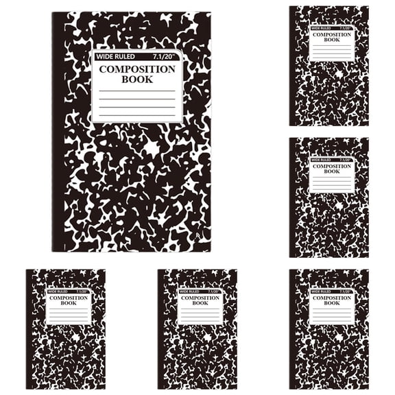 5Pcs Composition Notebook, Wide Ruled Composition Book, Marble Composition Notebooks for Note Taking, 30 Sheets/60 Pages, Hard Cover, Sewn Binding, Classroom Must Haves, Office Supplies,Black