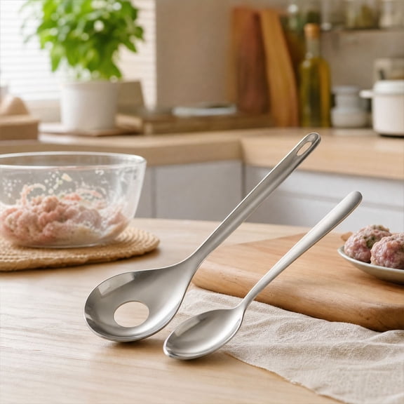 Stainless Steel Meatball Maker, Meatball Maker Spoon with Long Handle, Kitchen Scoop tools for Meatballs Shrimp Balls Vegetable Balls Ice Cream, 1 Set