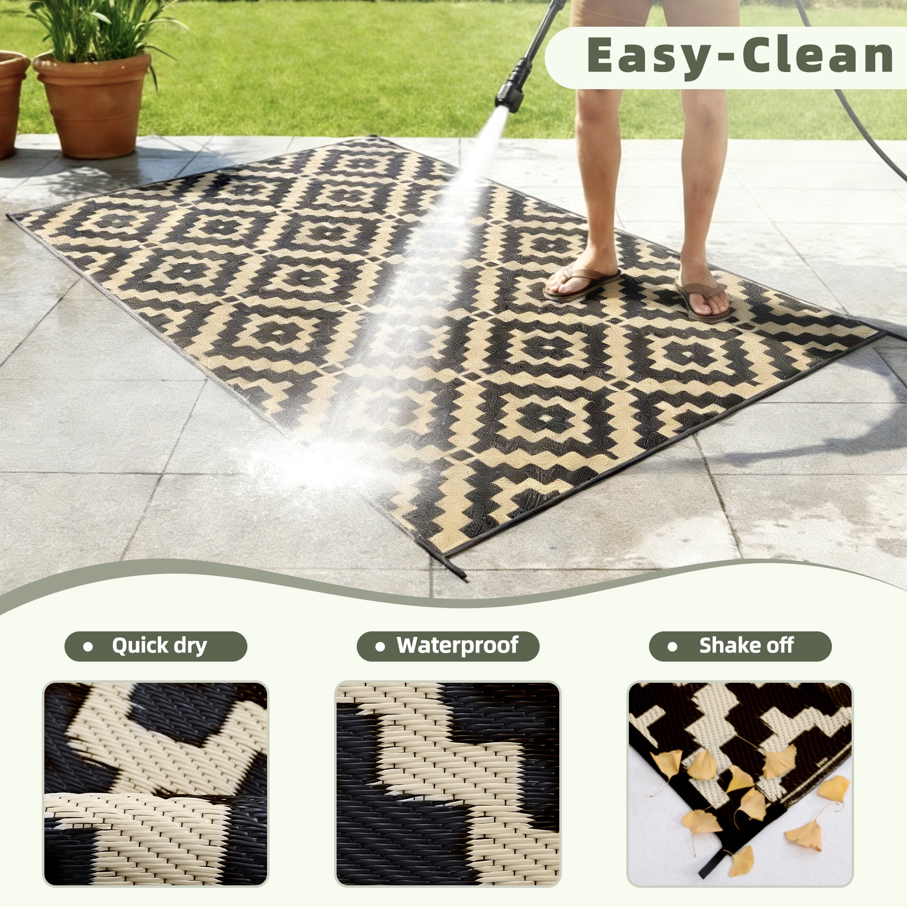 Favoyard Outdoor Rug 8x10 ft Waterproof Reversible Patio Plastic Straw Rugs Outside Large RV Camping Area Carpet Mat for Porch Balcony Pool Backyard