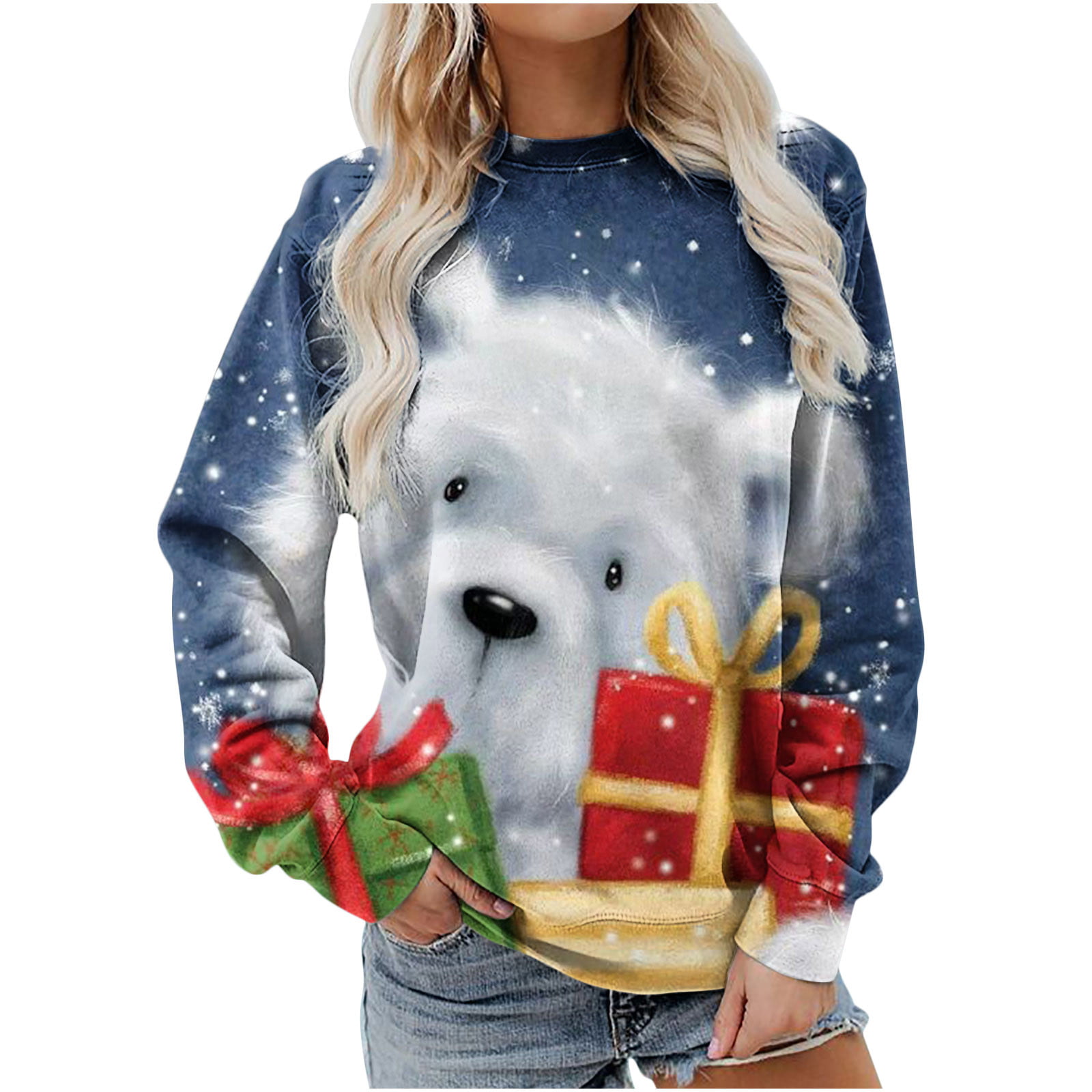 GBSELL Ugly Christmas Sweatshirts for Women,Merry Christmas Fall Clothes Funny Snowman Santa Pullover Tops 