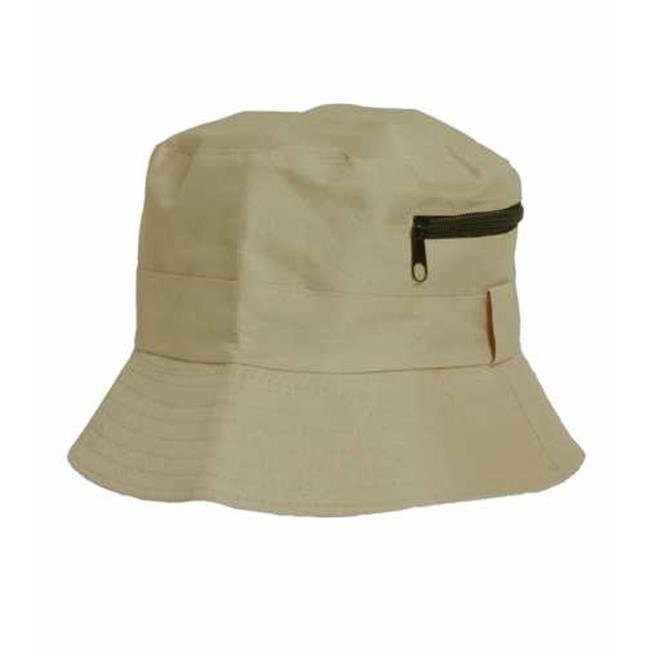 CoverYourHair 50997 Solid Bucket Hat With Zipper Pocket, Beige