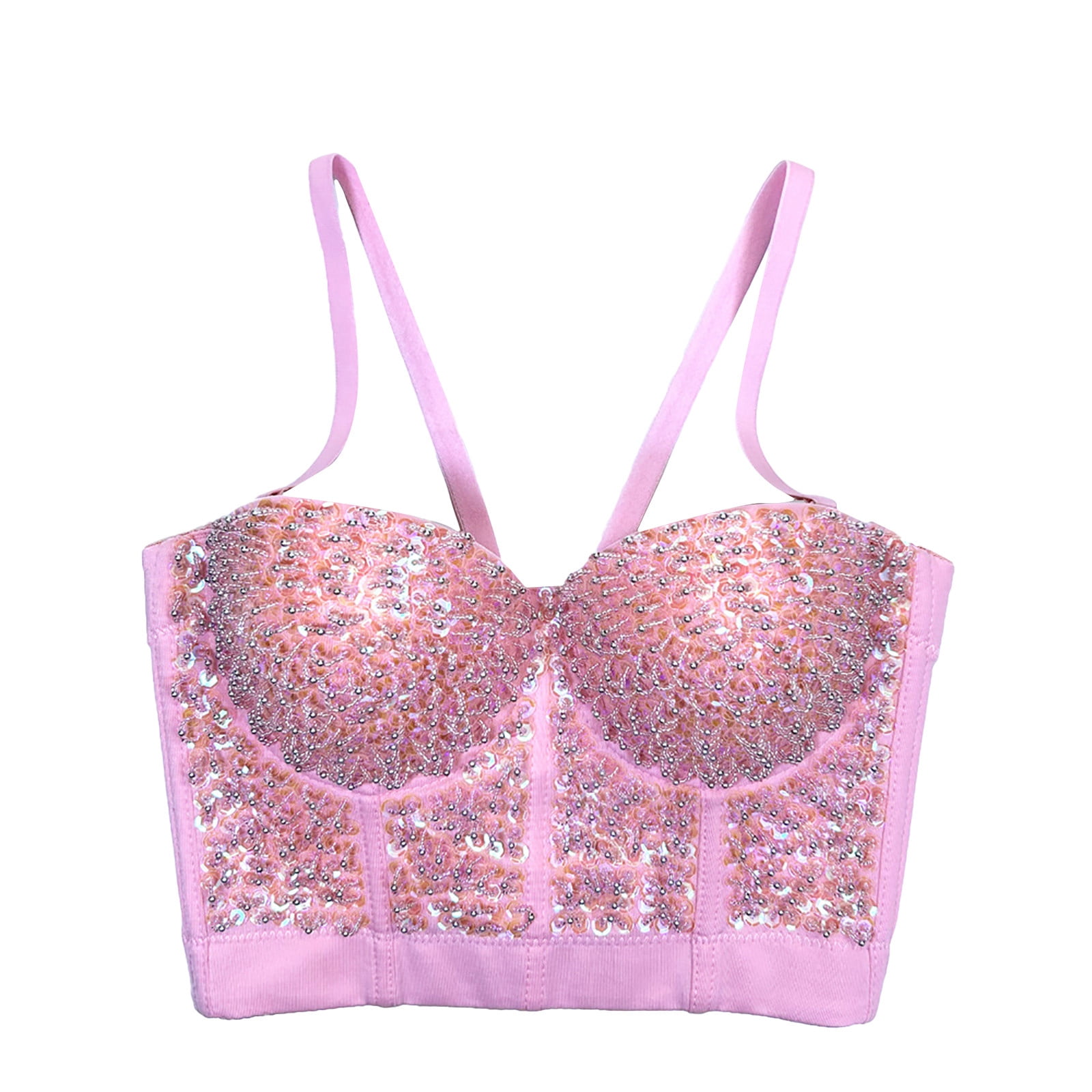 Lovskoo Women's Sparkling Sequins Bustier Crop Top Mesh
