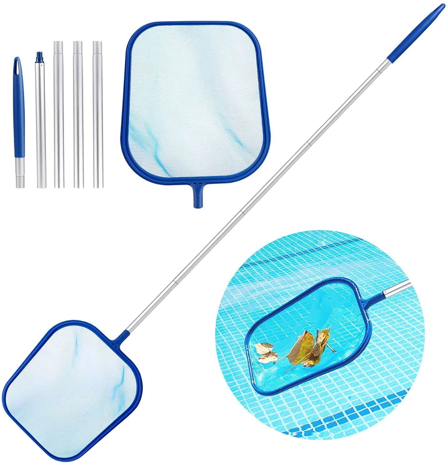Fine Mesh Skimming Pool Net with 5-Section Aluminum Pole for Cleaning Swimming Pool Hot Tub and Spa Garden Pond Hemoton Pool Leaf Skimmer