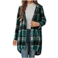 thumbnail image 2 of Ailaofu Women's Flannel Plaid Jacket 2025 Casual Oversized Soft Long Sleeve Lounge Lapel Zipper Hooded Trench Coats, 2 of 6