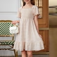 thumbnail image 4 of EnJoCho Girls' Square Neck Dress With Embroidery & Short Flare Sleeve A Line Dress For Toddler & Kids Little Girls’ Linen Sundress, 4 of 7