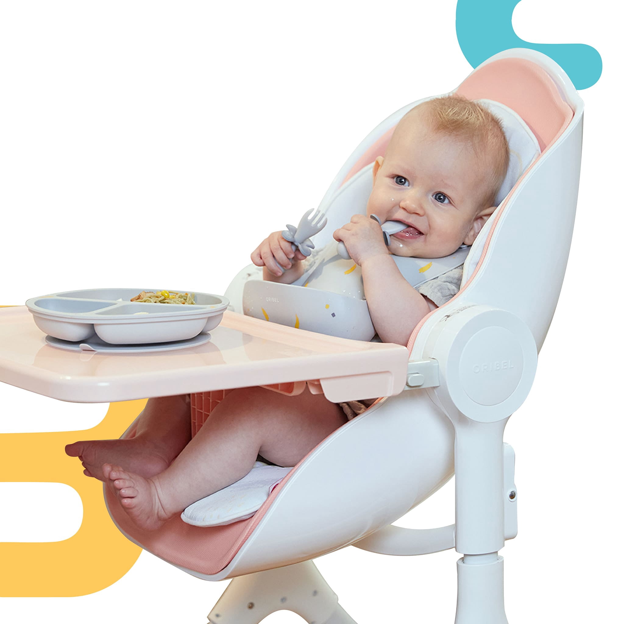 Oribel Cocoon Z Infant High Chair, 5 Adjustable Heights, Foldable, 0m-3yrs, Cotton Candy Pink