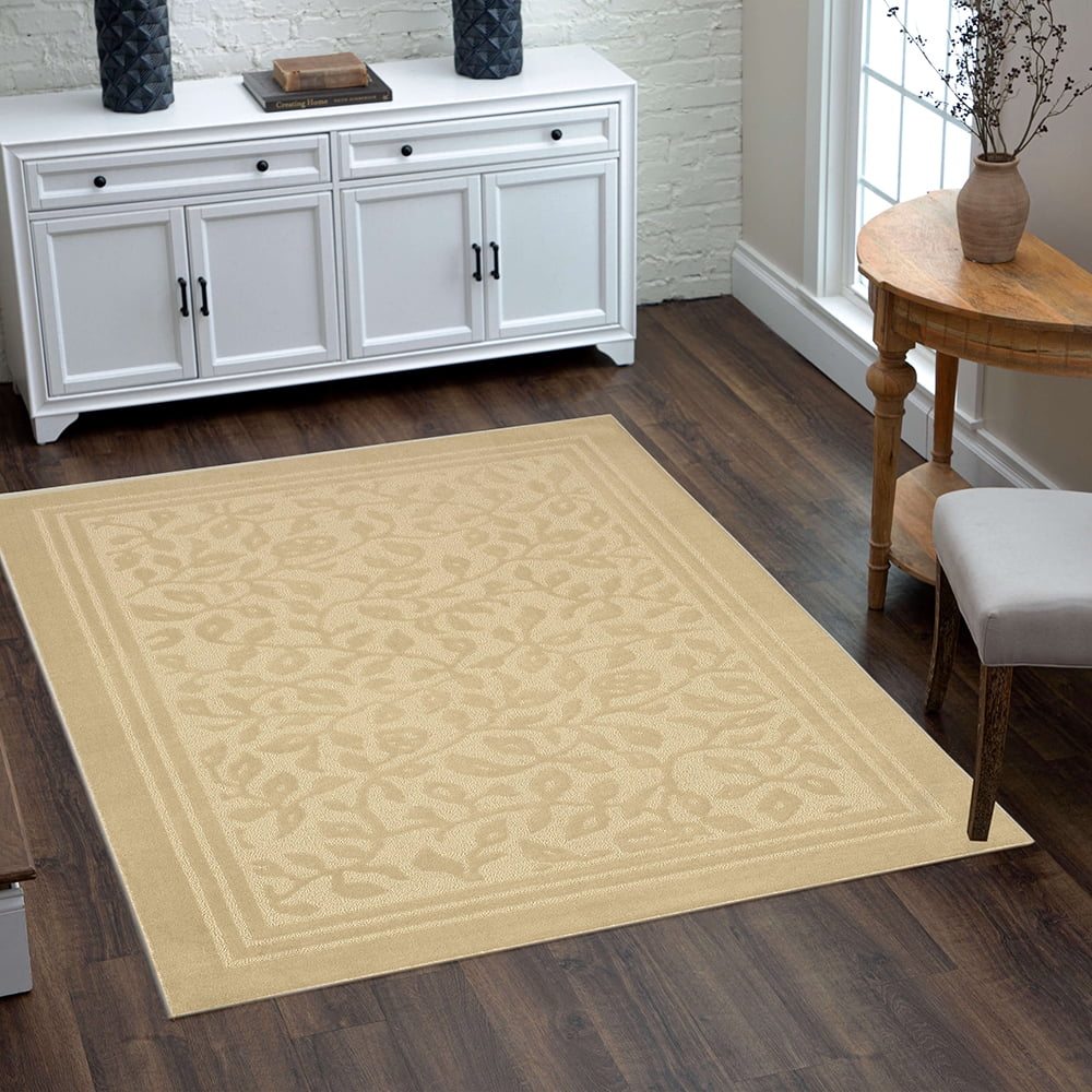 Mohawk Home Wisteria Floral Polyester Indoor Area Rug, Sand, 5' x 7'