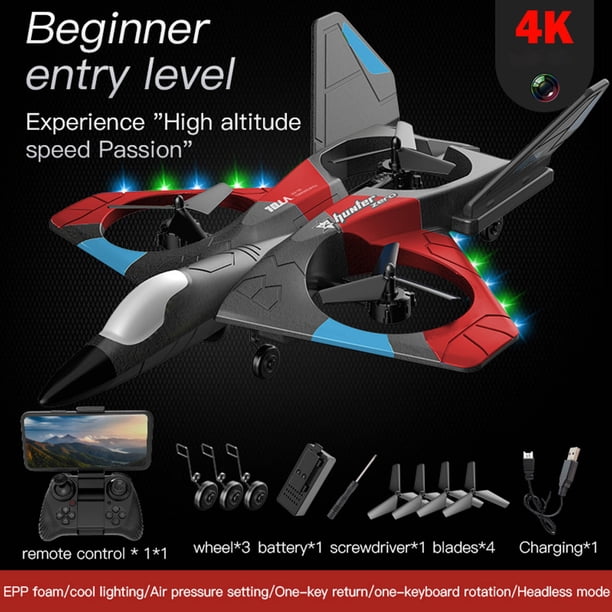 Fiudx Ofertas Flash Del Día Nuevo V27 Rc Glider Drones Control Remoto 4K Cámara Hd Rc Avión 6Ch Espuma Truco Fighter Juguetes Con Luz Led Para Niños Adultos