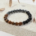 thumbnail image 5 of Pulsera con cuentas de ojo de tigre y meteorito Triple energía positiva Elástica y ajustable Joyería unisex hecha a mano para hombre y mujer, 5 of 5