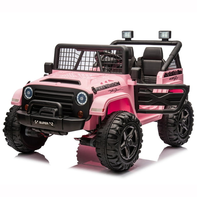 MOEYURO 24V XL Ride-On Car W/ Remote - 2 Seater, 4WD Big Truck For Kids (Pink)