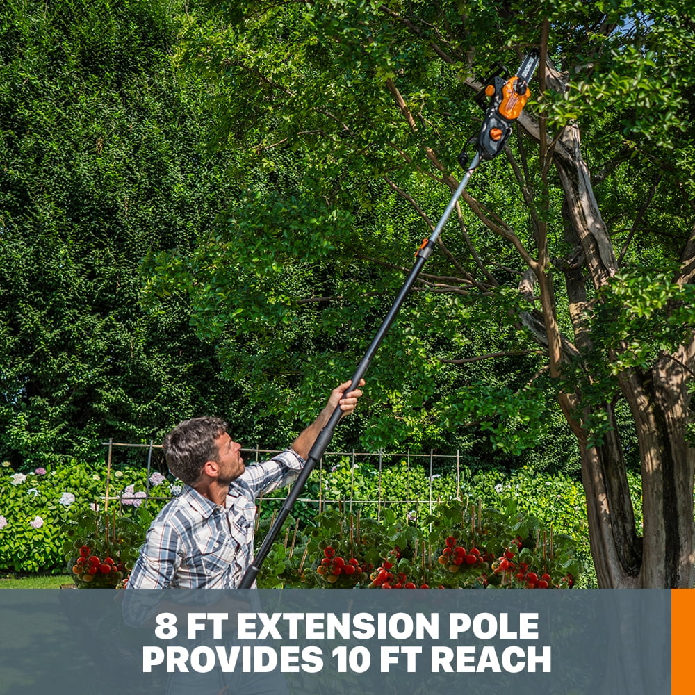 Worx WG311 10" 2 in 1 Electric Chainsaw and Pole Saw Attachment with Auto-Tension, Rotating Handle and Safety Chain Brake