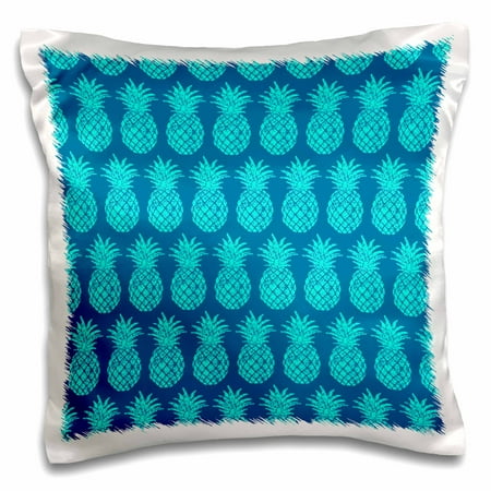 3dRose Cool Tropical Pineapple Pattern in two tone aqua - Pillow Case, 16 by 16-inch