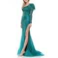thumbnail image 2 of Colors Dress One Shoulder Mesh Long Sleeve and Feathers Mermaid Gown, 2 of 3