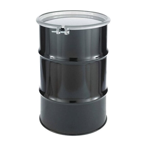 Open Head Transport Drum, Steel, 30 gal, Lined, Black