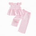 thumbnail image 4 of Xyant Kid Toddler Girls Summer Outfits Ruffle Sleeve Button Up Dress Tops Plaid Linen Pants Spring Clothes for Girls (Red,2-3 Years), 4 of 4