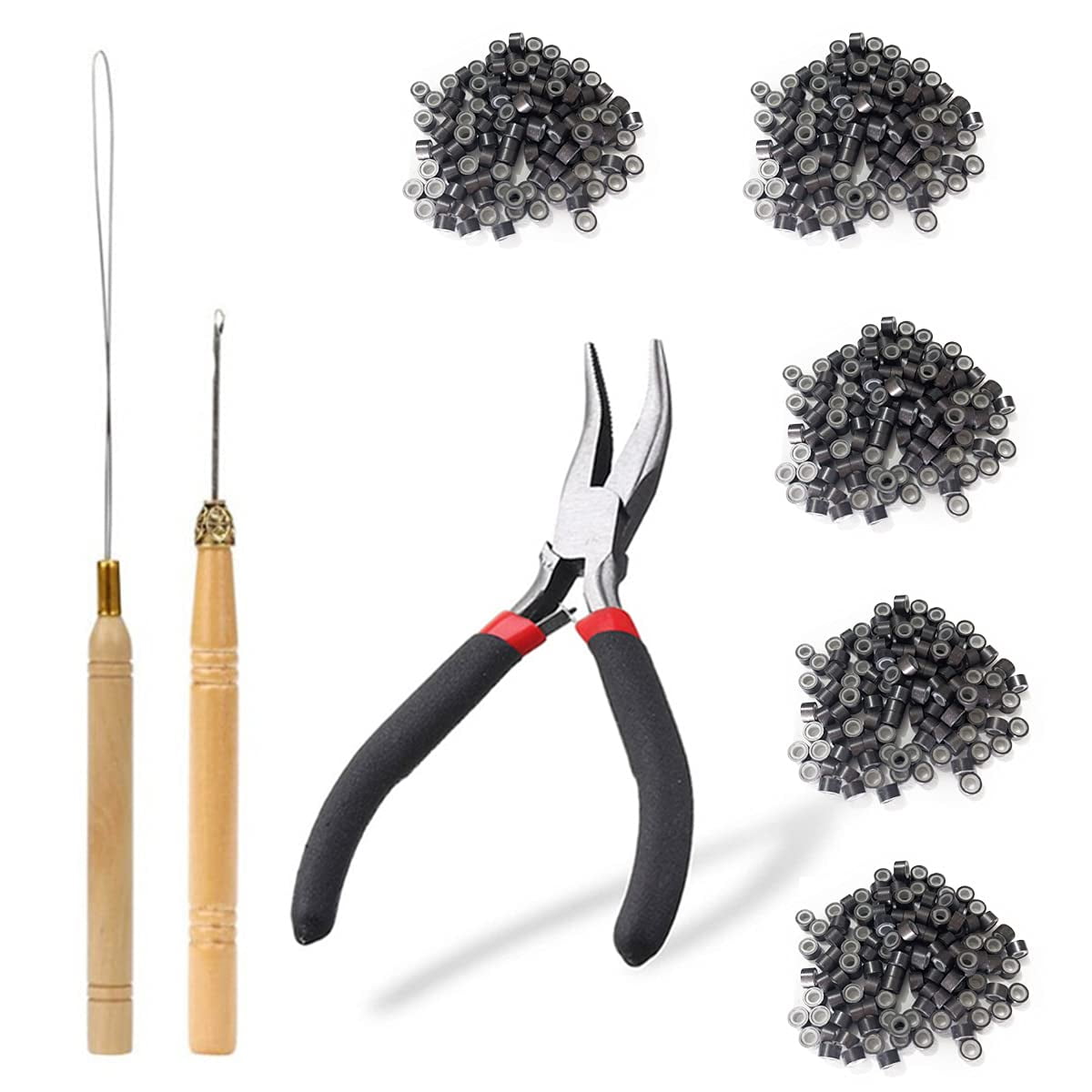 Hair Extension Tools Kit, Bead Device Tool, 1pc Curved Tip Hair Plier, 1pc  Pulling Hook For Tinsel And Feather Hair Extensions Or Removal