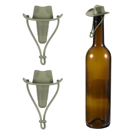 Uxcell 2Pcs Silicone Cowboy Hat Wine Stopper Reusable Fun Wine Stoppers Airtight Leak-proof Bottle Plug Novelty Beer Beverage Glass Bottle Stopper for Bar Holiday Party Olive Green