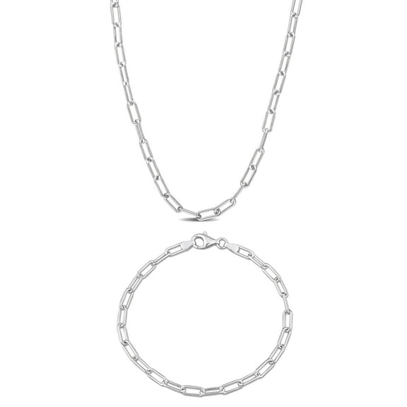 Everly Women's Sterling Silver 3.5mm Paperclip Chain Necklace and Bracelet Set - 16 in   7.5 in