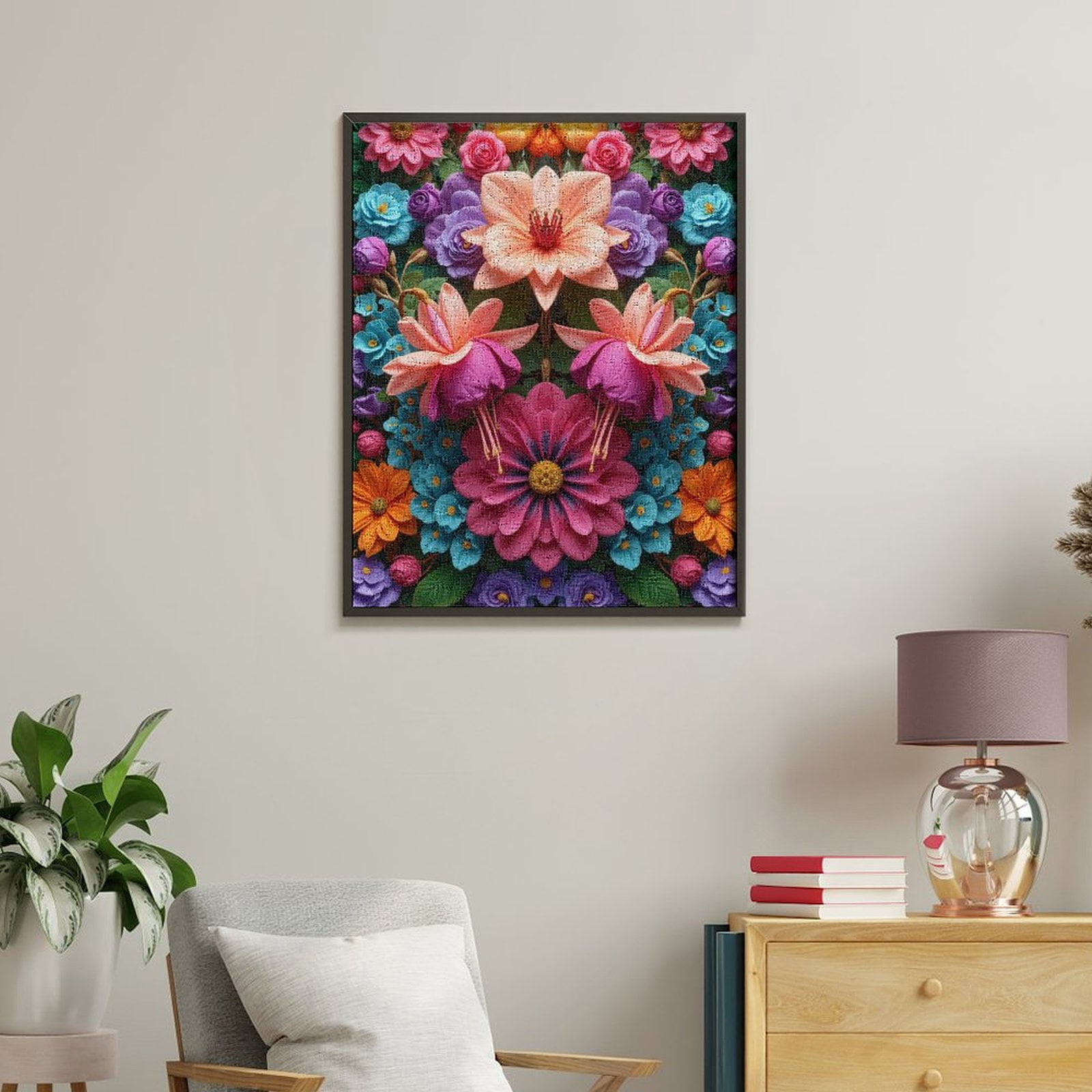 Paint By Numbers Kit for Adults Beginner - Colorful Floral Symmetry Art Print DIY Canvas Painting Kits for Adults, Frameless Paint By Number for Adults for Home Wall Decor 16x20 Inch